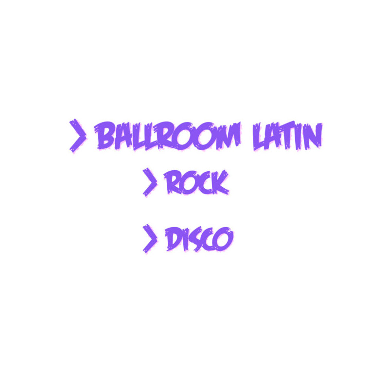 Latin Ballroom dance,  Rock, Disco dance classes